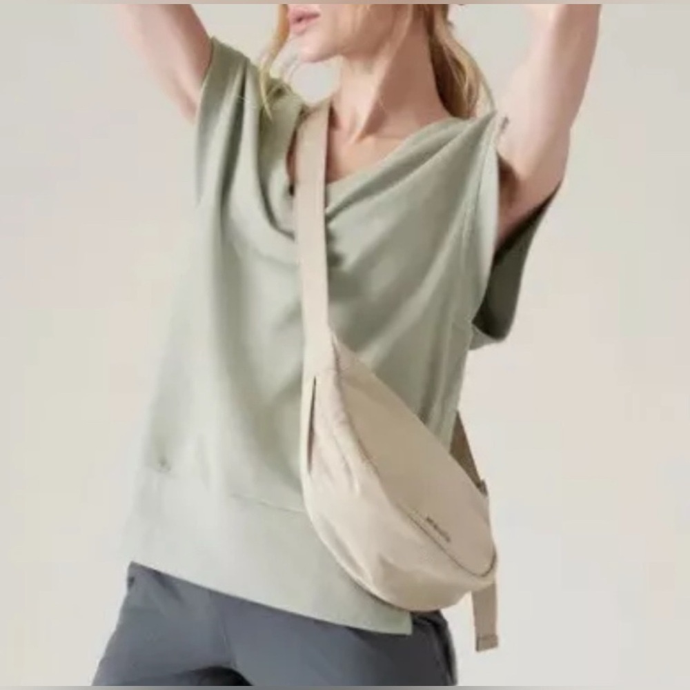 Athleta Retroterry V-Neck Sweatshirt Top Sage Green size Small